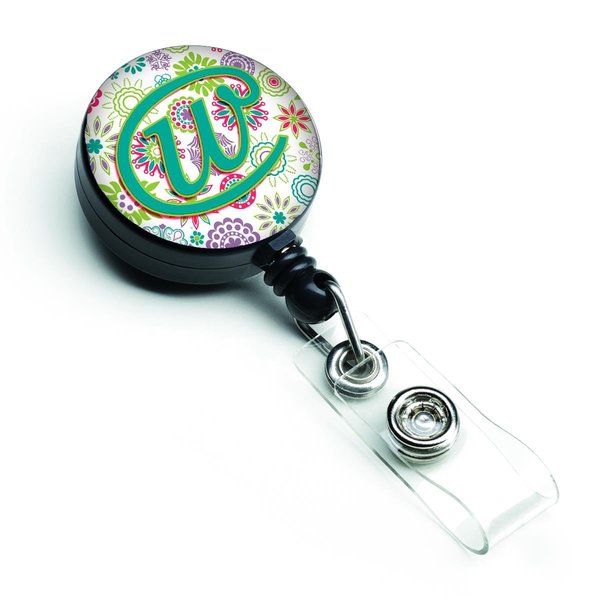 Carolines Treasures Letter W Flowers Pink and Teal Green Initial Retractable Badge Reel CJ2011-WBR